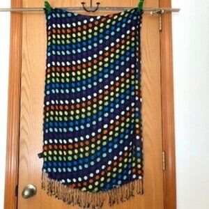 3/$15 Oversized Rayon Polka Dot Oblong Scarf Fringe Orange Yellow Green Blue